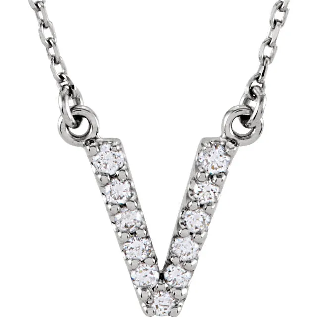 14k Gold 1/8 CTW Diamond Alphabet Initial Letter V Necklace