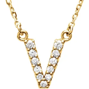 14k Gold 1/8 CTW Diamond Alphabet Initial Letter V Necklace