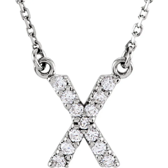 14k Gold 1/8 CTW Diamond Alphabet Initial Letter X Necklace