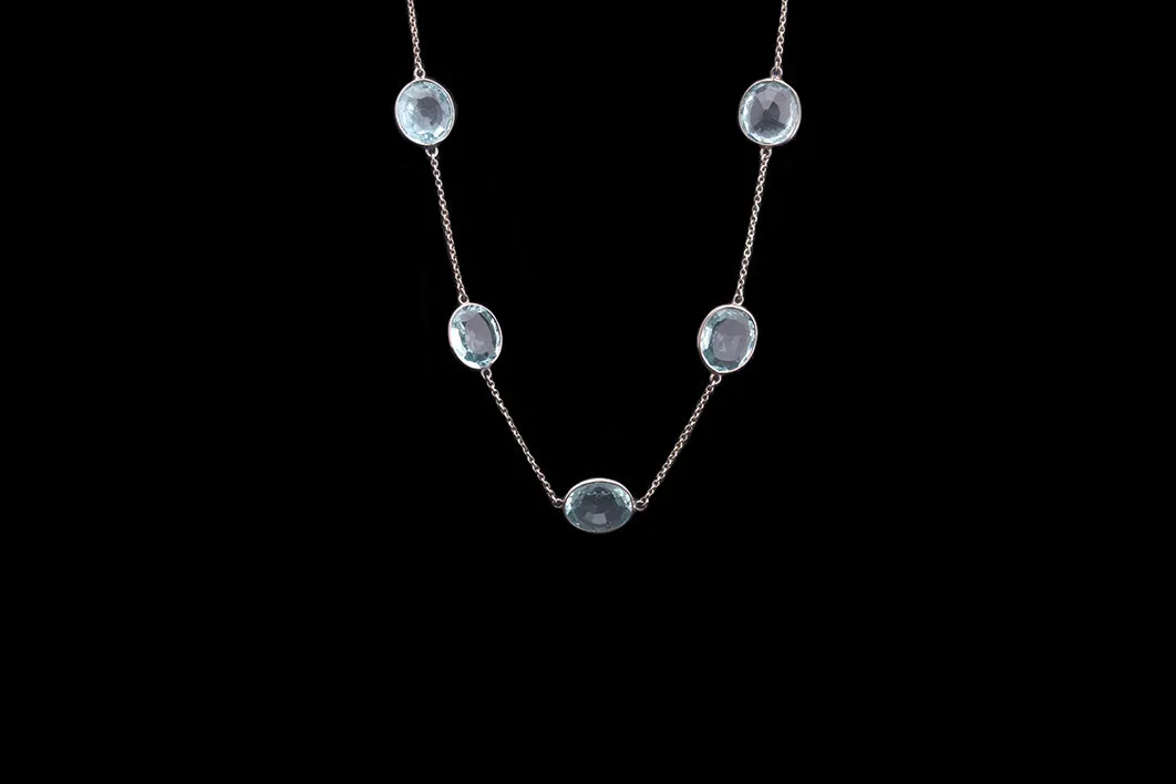 18ct White Gold Aquamarine Long Strand Necklace