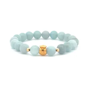 18K Gold Money Bag Lucky Charm Beads Bracelet Gemstones Aquamarine 8mm