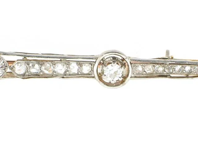 Antique Edwardian Diamond Bar Brooch in 18K and Platinum