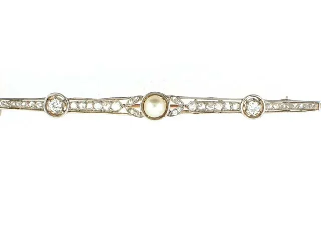 Antique Edwardian Diamond Bar Brooch in 18K and Platinum