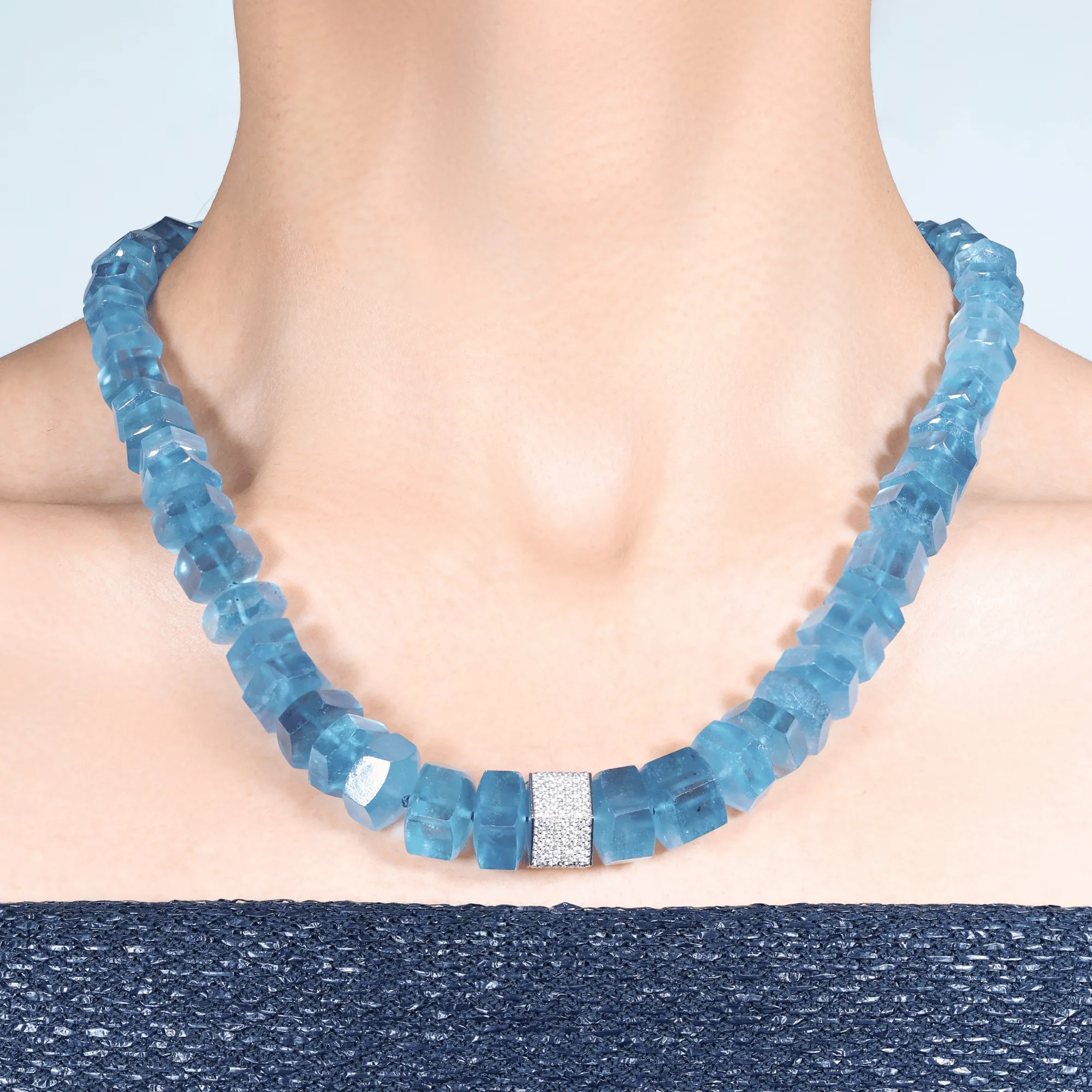 Aquamarine & Diamond Bead Necklace