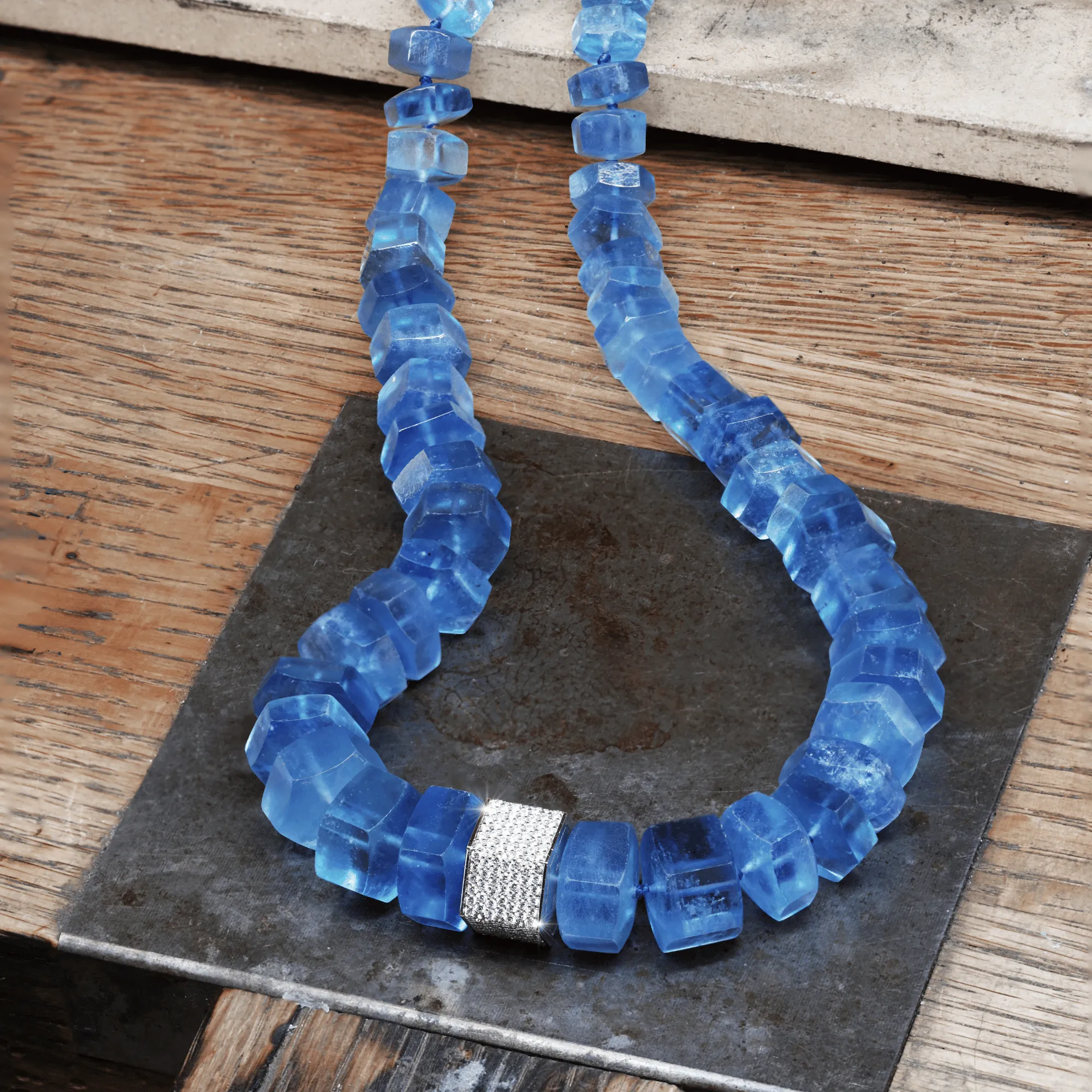 Aquamarine & Diamond Bead Necklace