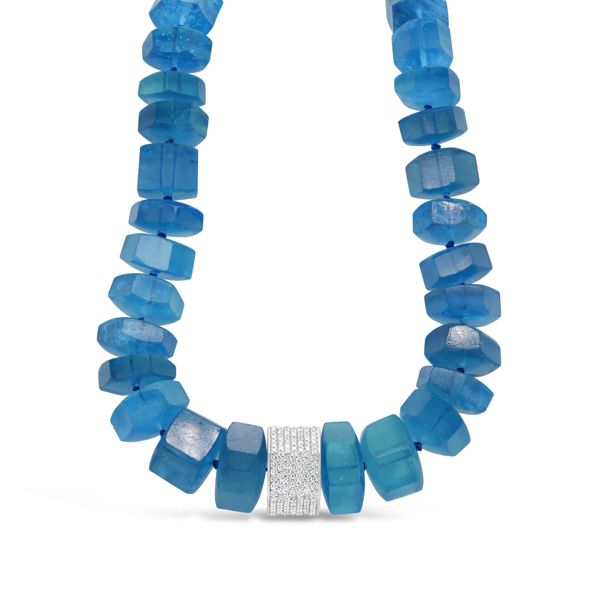 Aquamarine & Diamond Bead Necklace