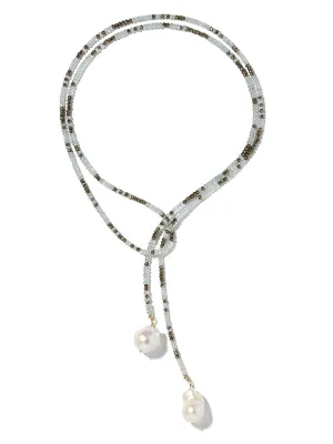 Aquamarine and Pyrite Ombre Classic Gemstone Lariat