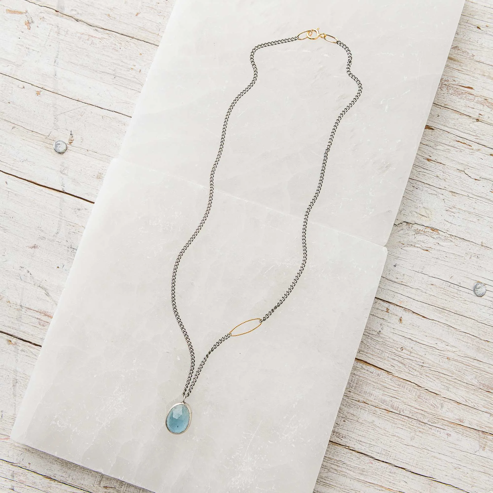 Aquamarine Drop Necklace on Curb Chain