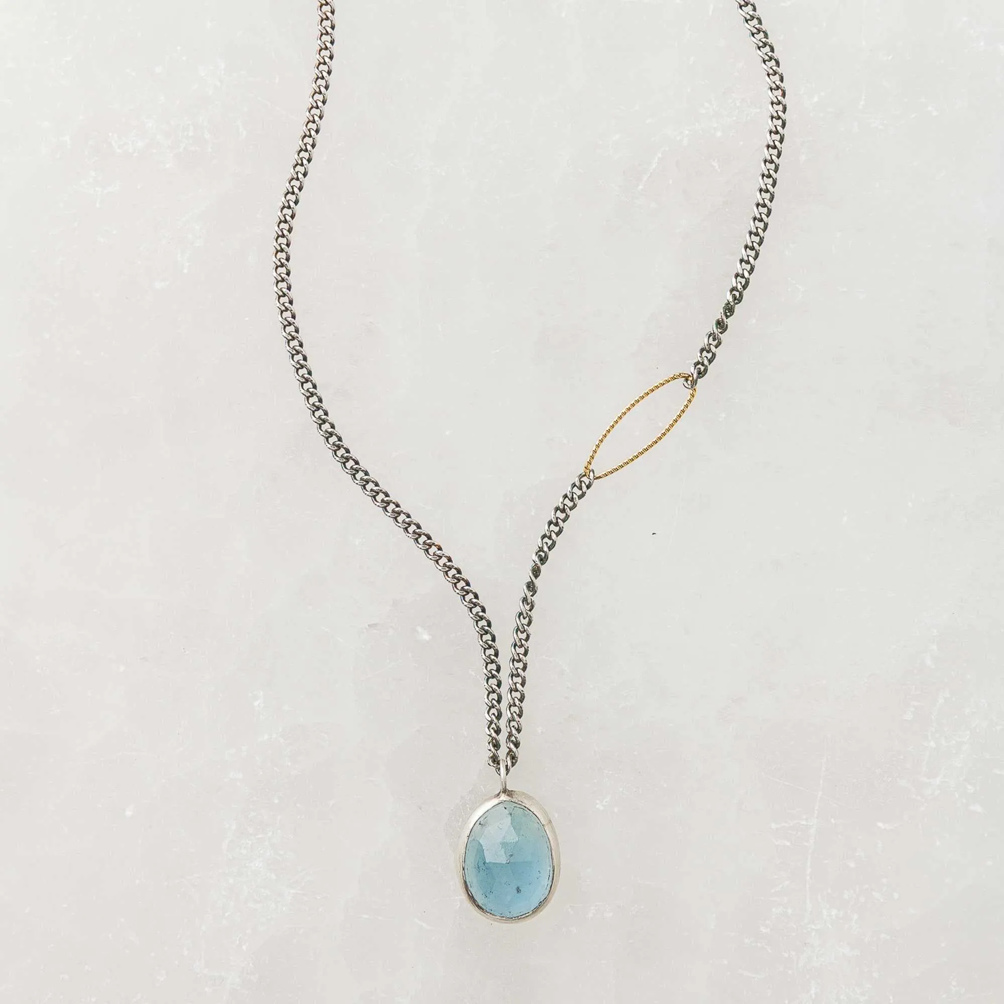 Aquamarine Drop Necklace on Curb Chain