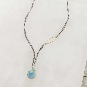 Aquamarine Drop Necklace on Curb Chain