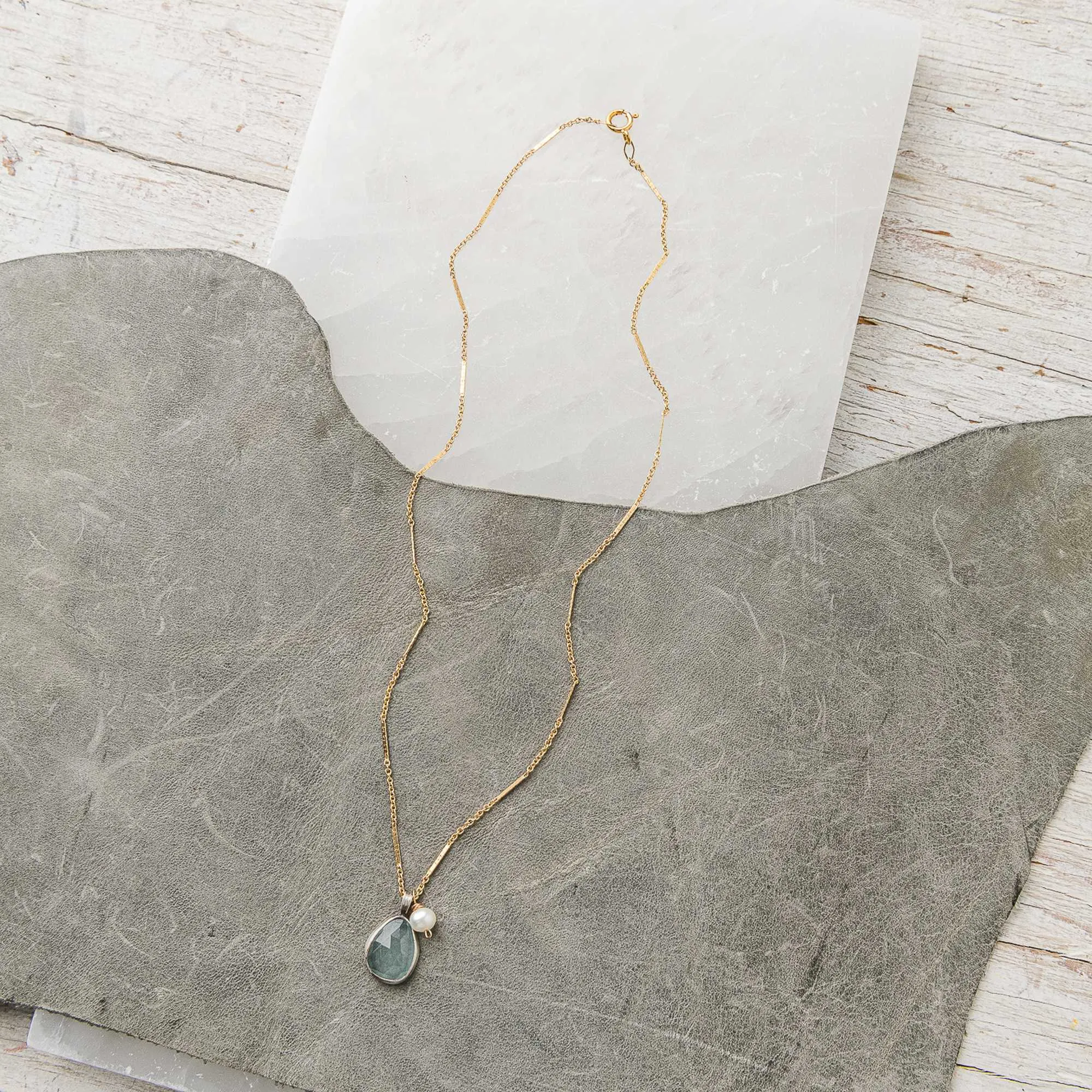 Aquamarine Drop Necklace with Freshwater Pearl