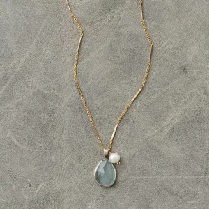 Aquamarine Drop Necklace with Freshwater Pearl