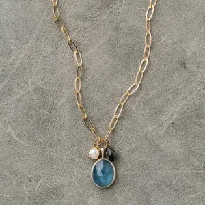 Aquamarine Drop Necklace with Gemstone Charms