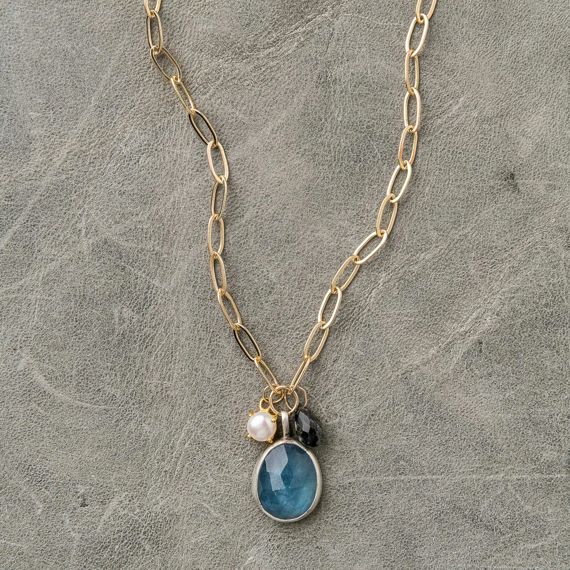 Aquamarine Drop Necklace with Gemstone Charms