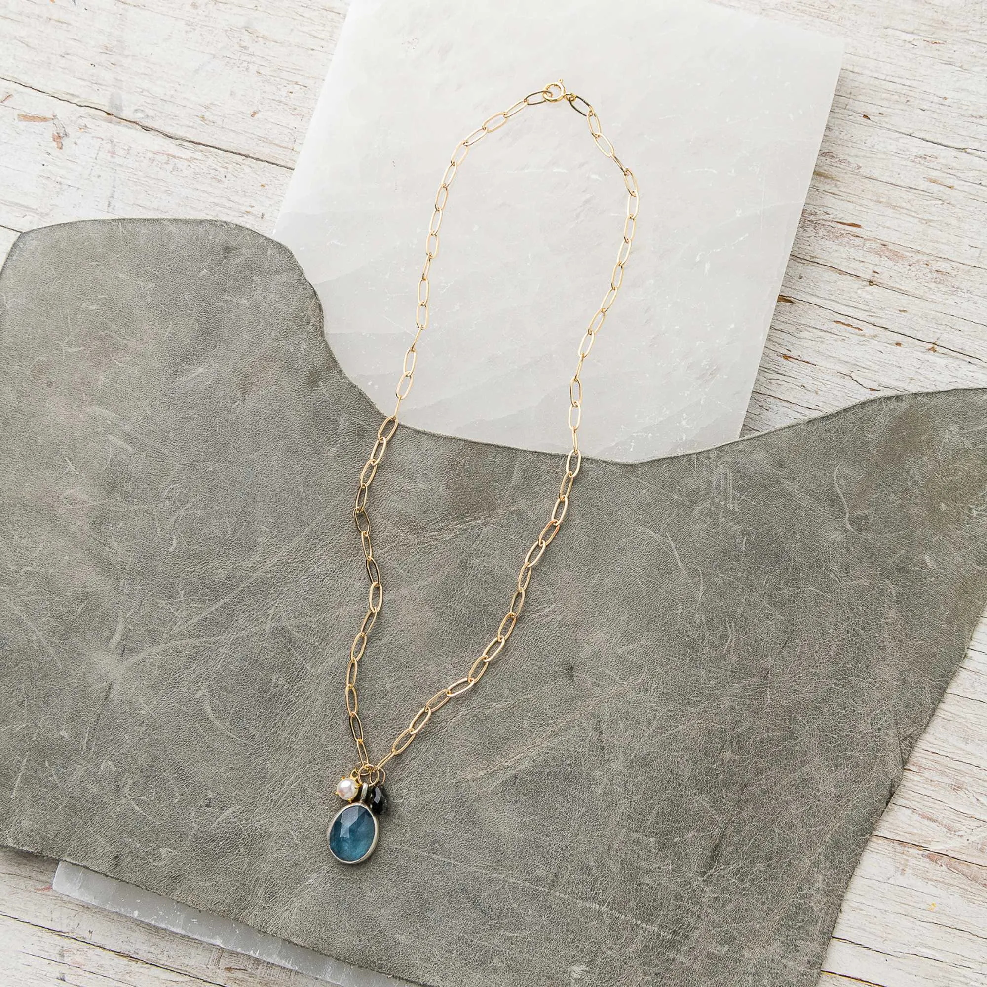 Aquamarine Drop Necklace with Gemstone Charms