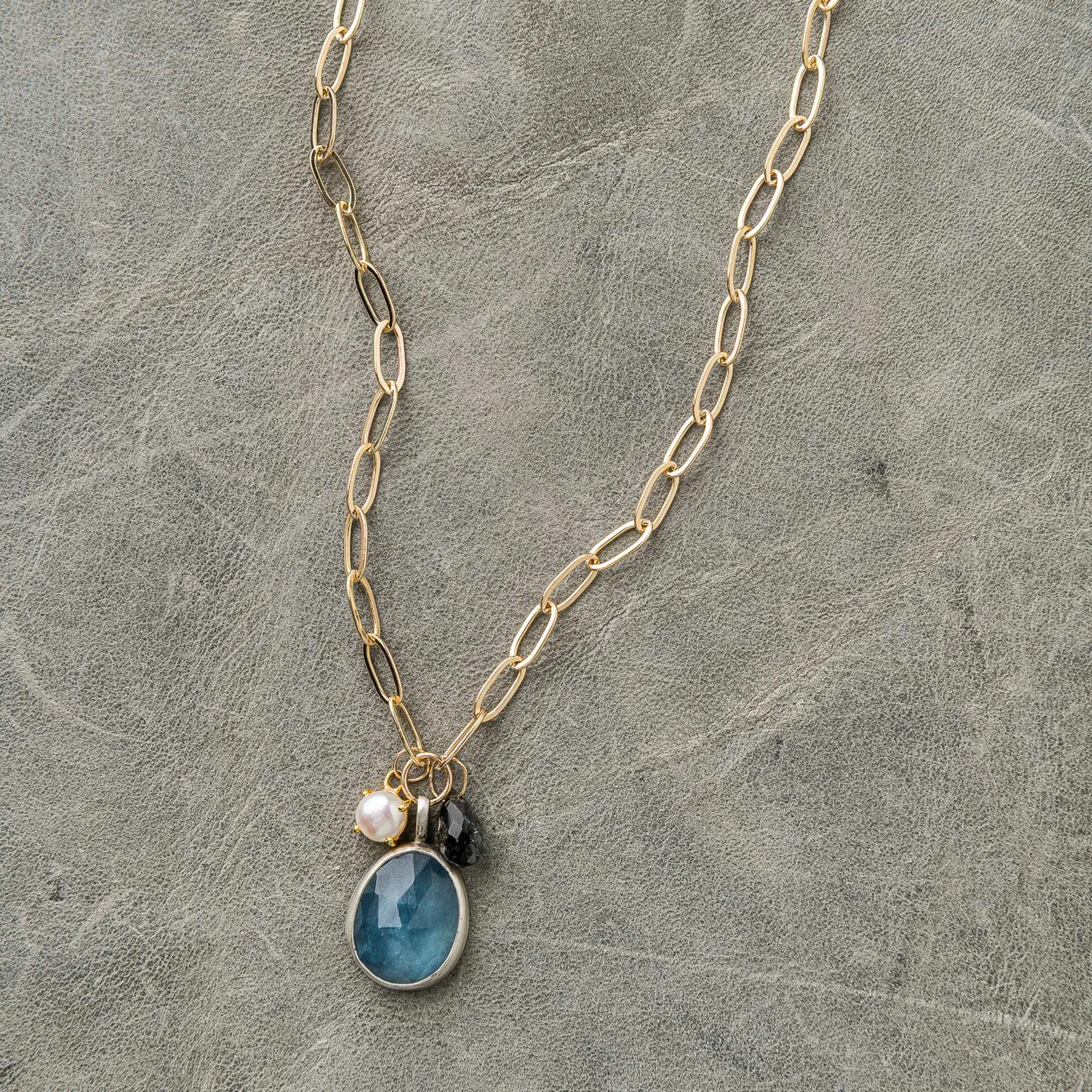 Aquamarine Drop Necklace with Gemstone Charms