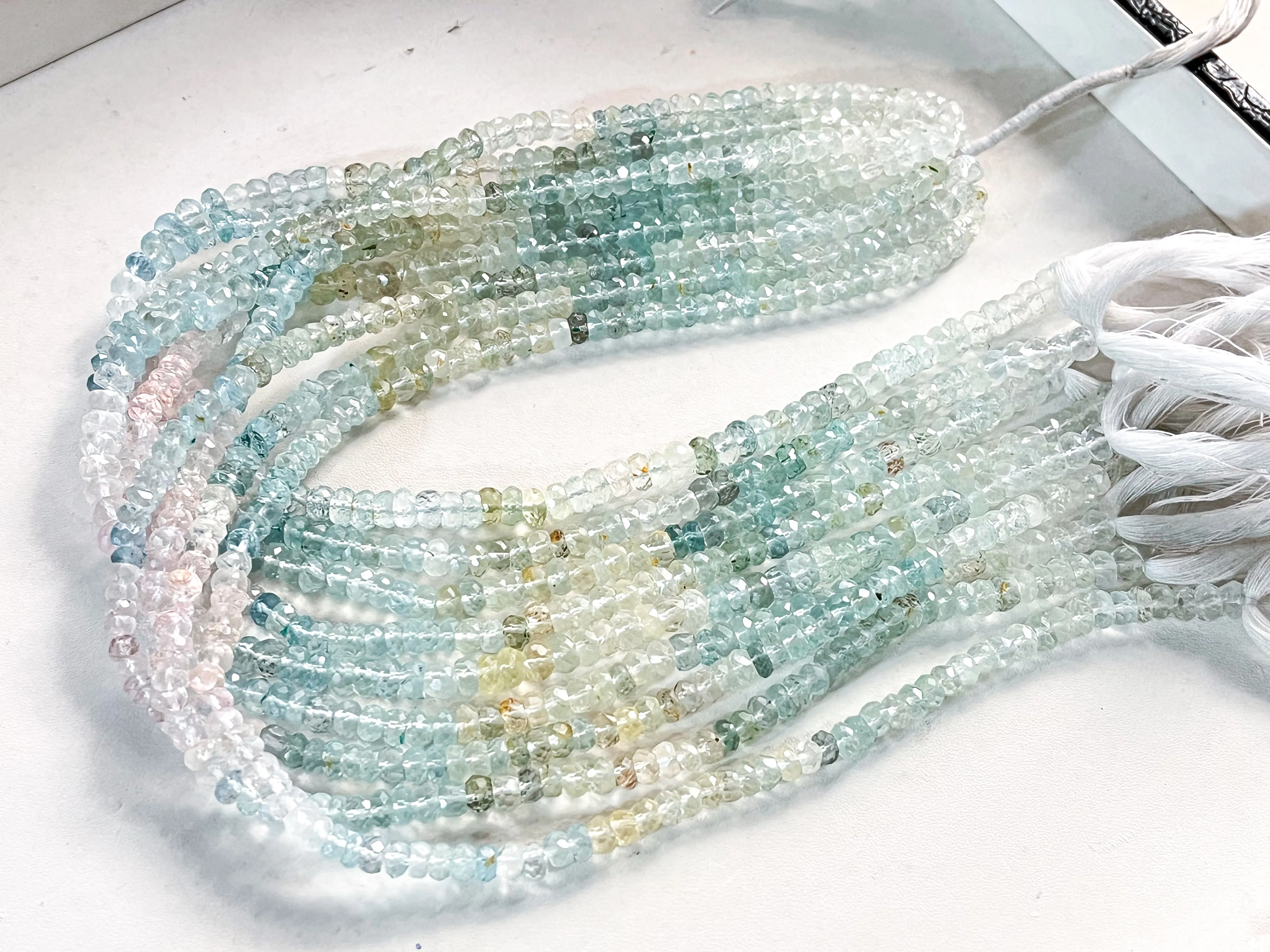 Aquamarine Faceted Rondelle Shape Beads