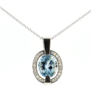Aquamarine Halo Gemstone Necklace