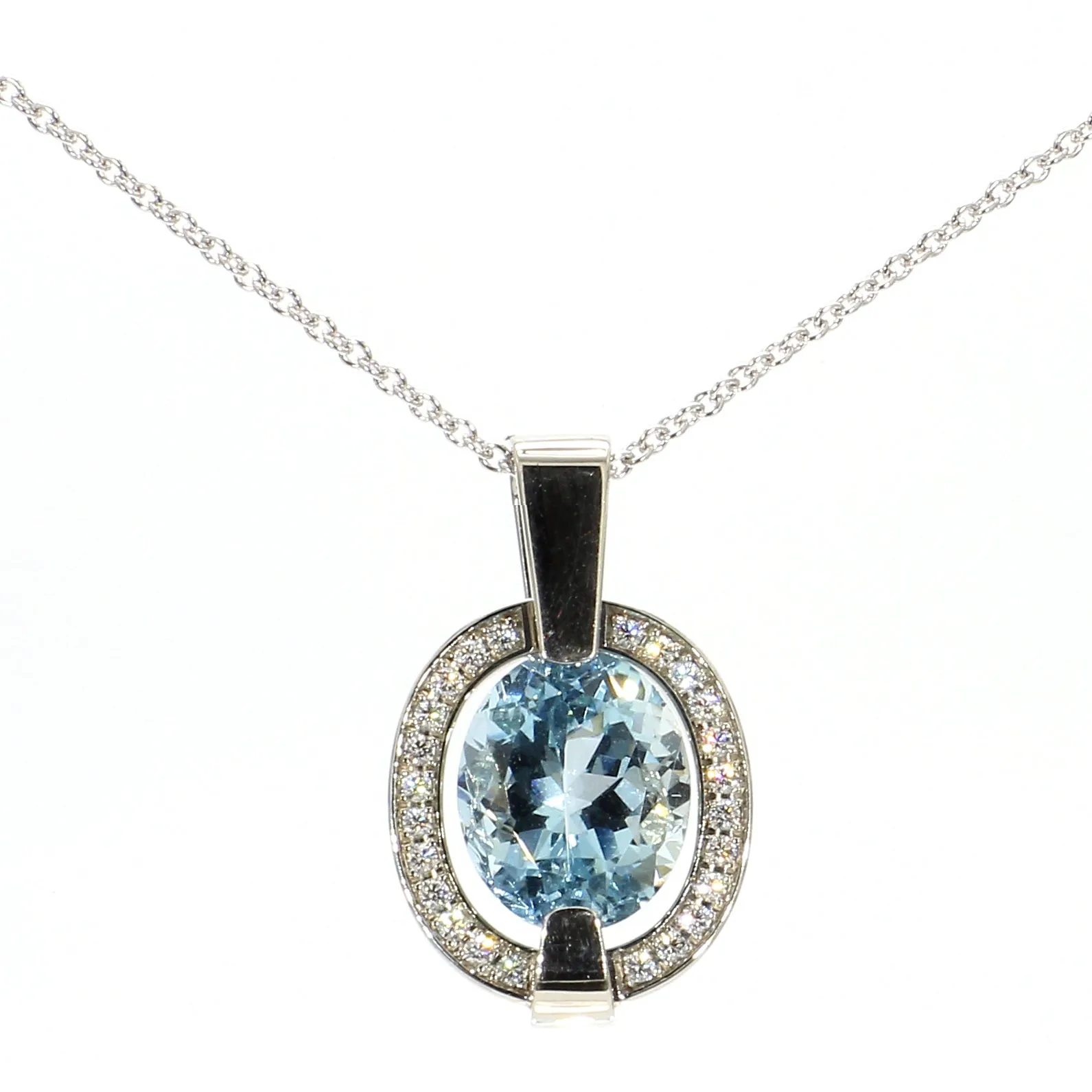 Aquamarine Halo Gemstone Necklace