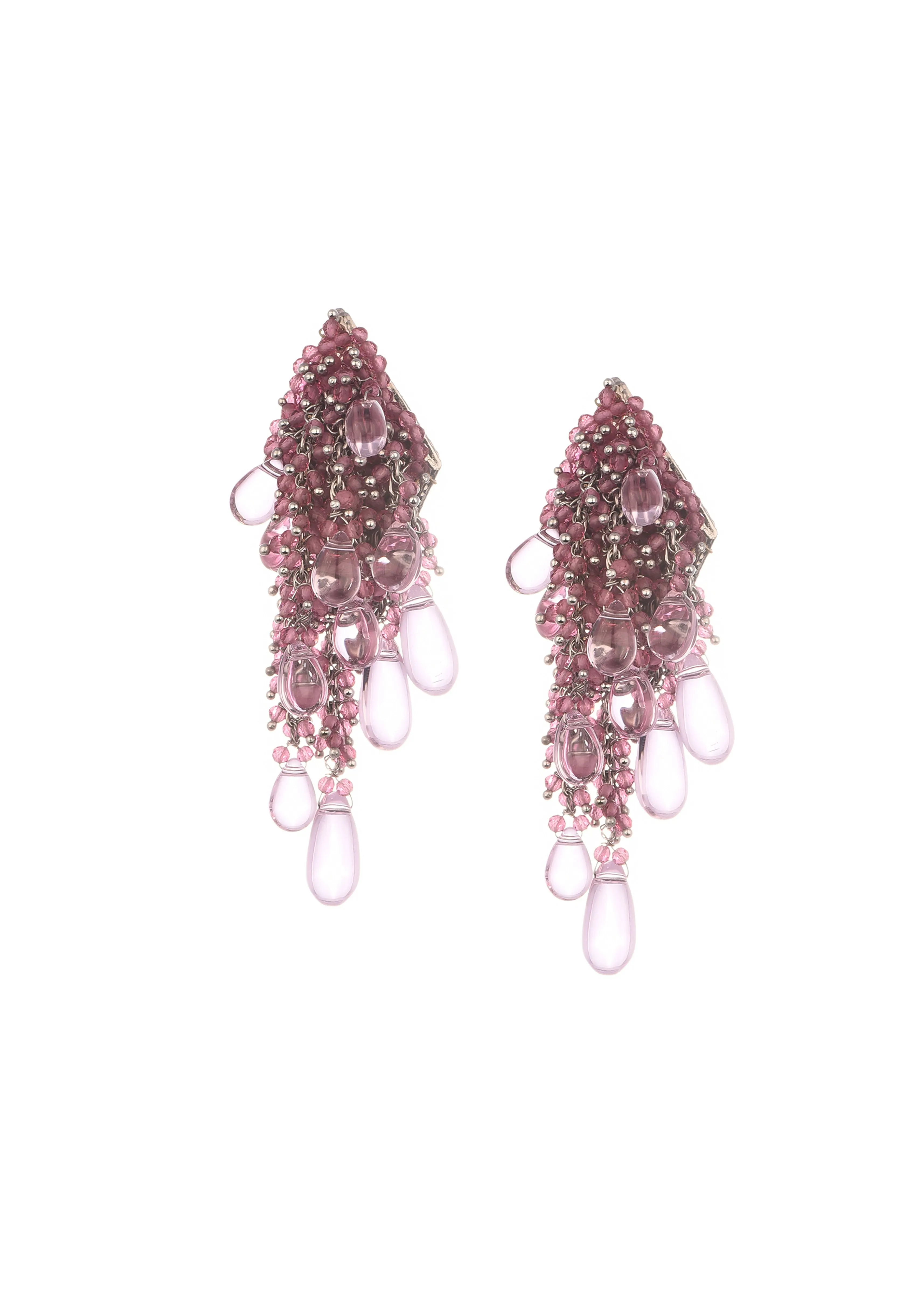 Baby Pink Handcrafted Dangler Earrings In Mix Metal