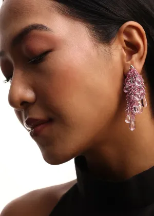 Baby Pink Handcrafted Dangler Earrings In Mix Metal