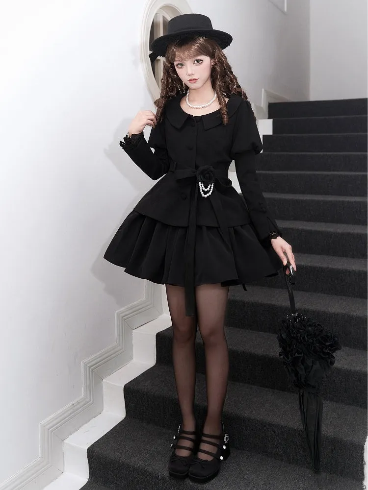 Black Camellia Flower Brooch