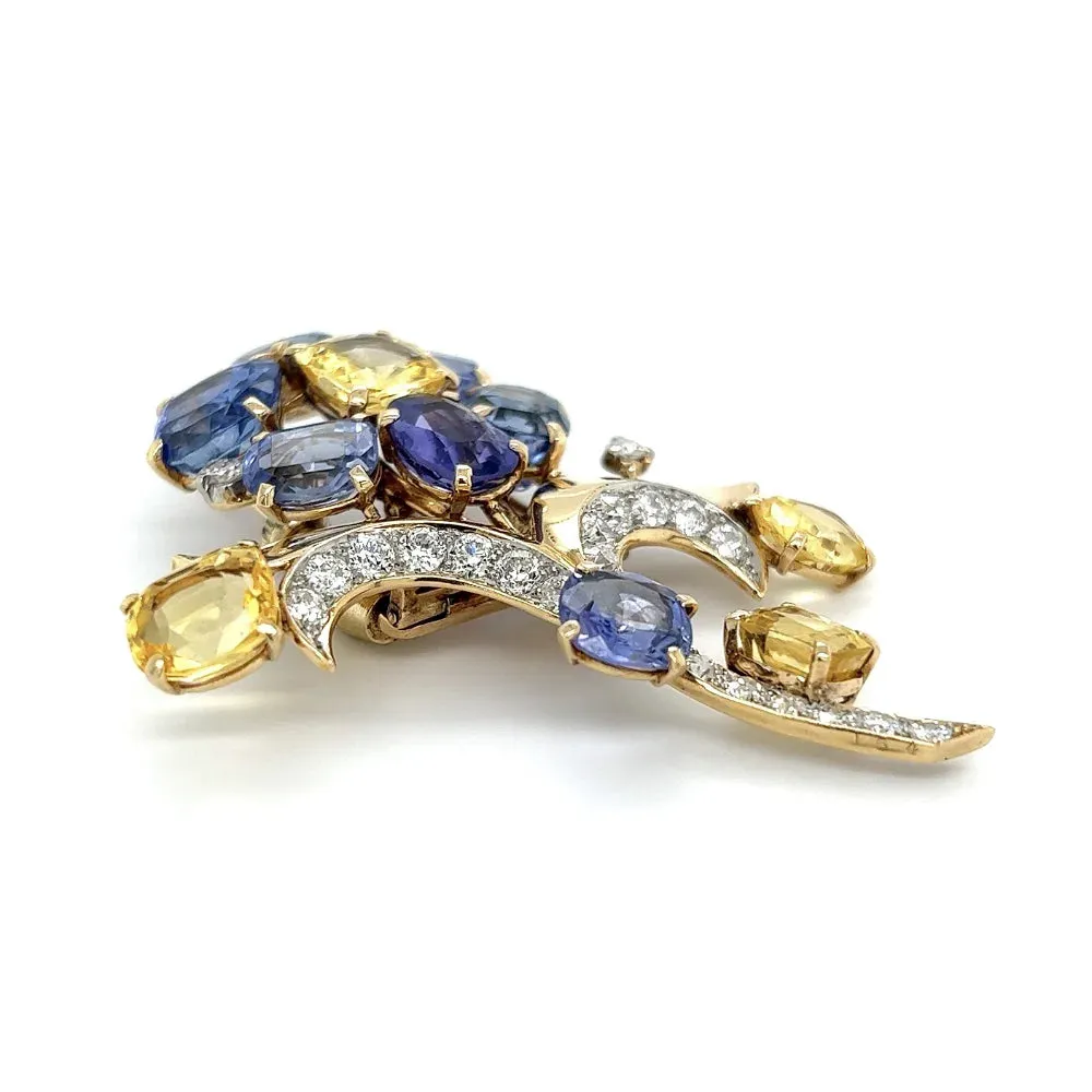 Cartier Sapphire and Diamond Flower Brooch Regard Jewelry Austin Texas