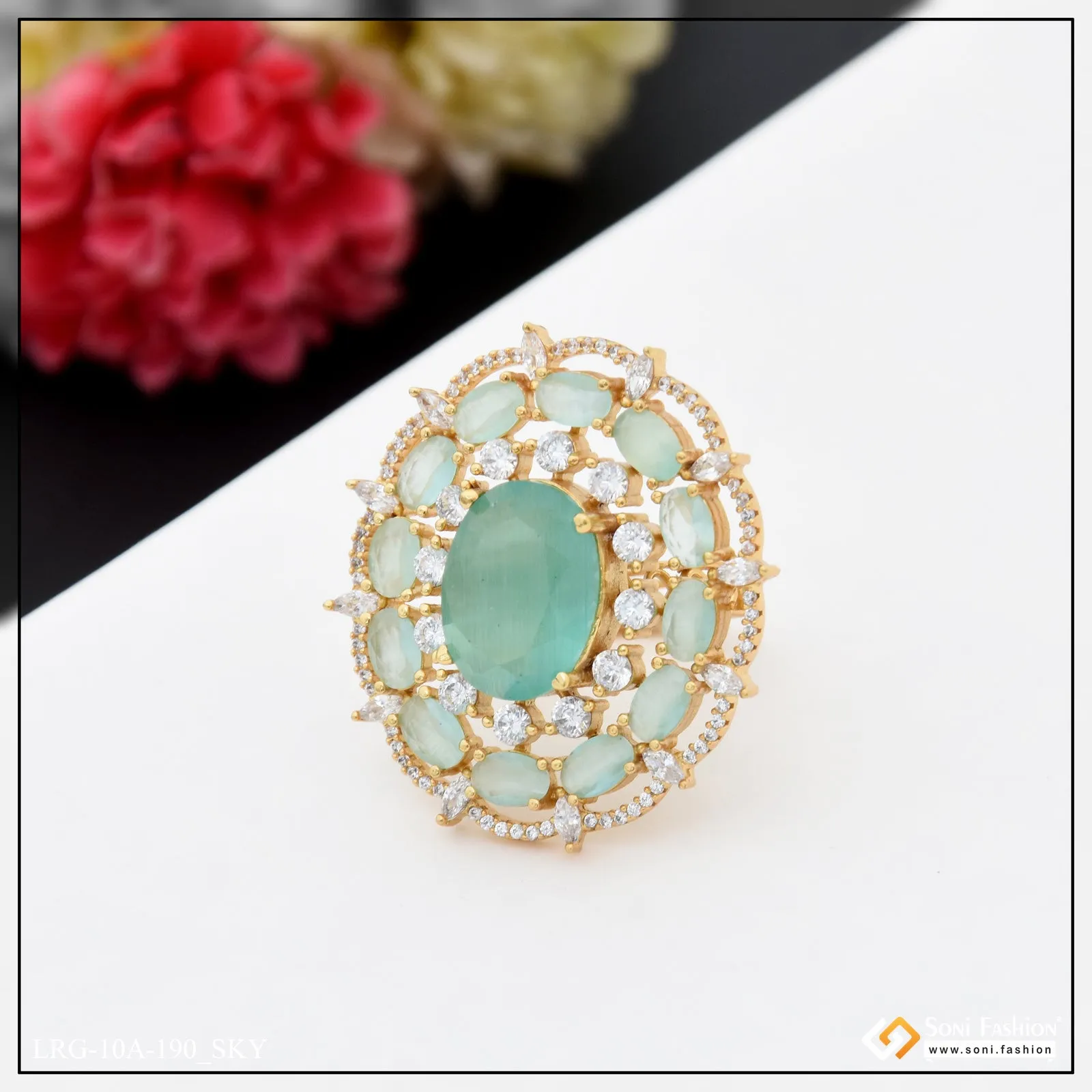 Dazzling Design with Diamond Designer Gold Plated Ring for Ladies - Style A190