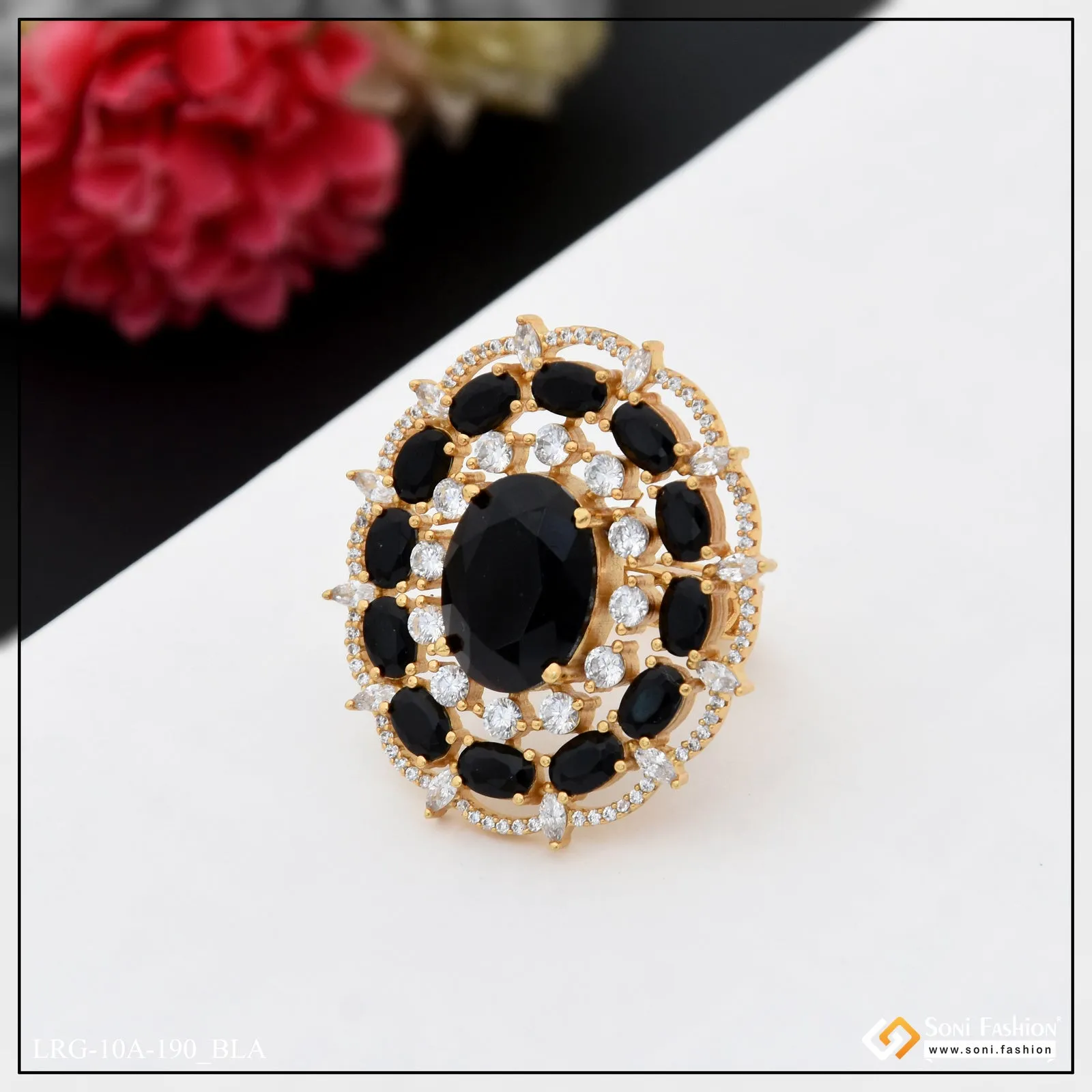Dazzling Design with Diamond Designer Gold Plated Ring for Ladies - Style A190