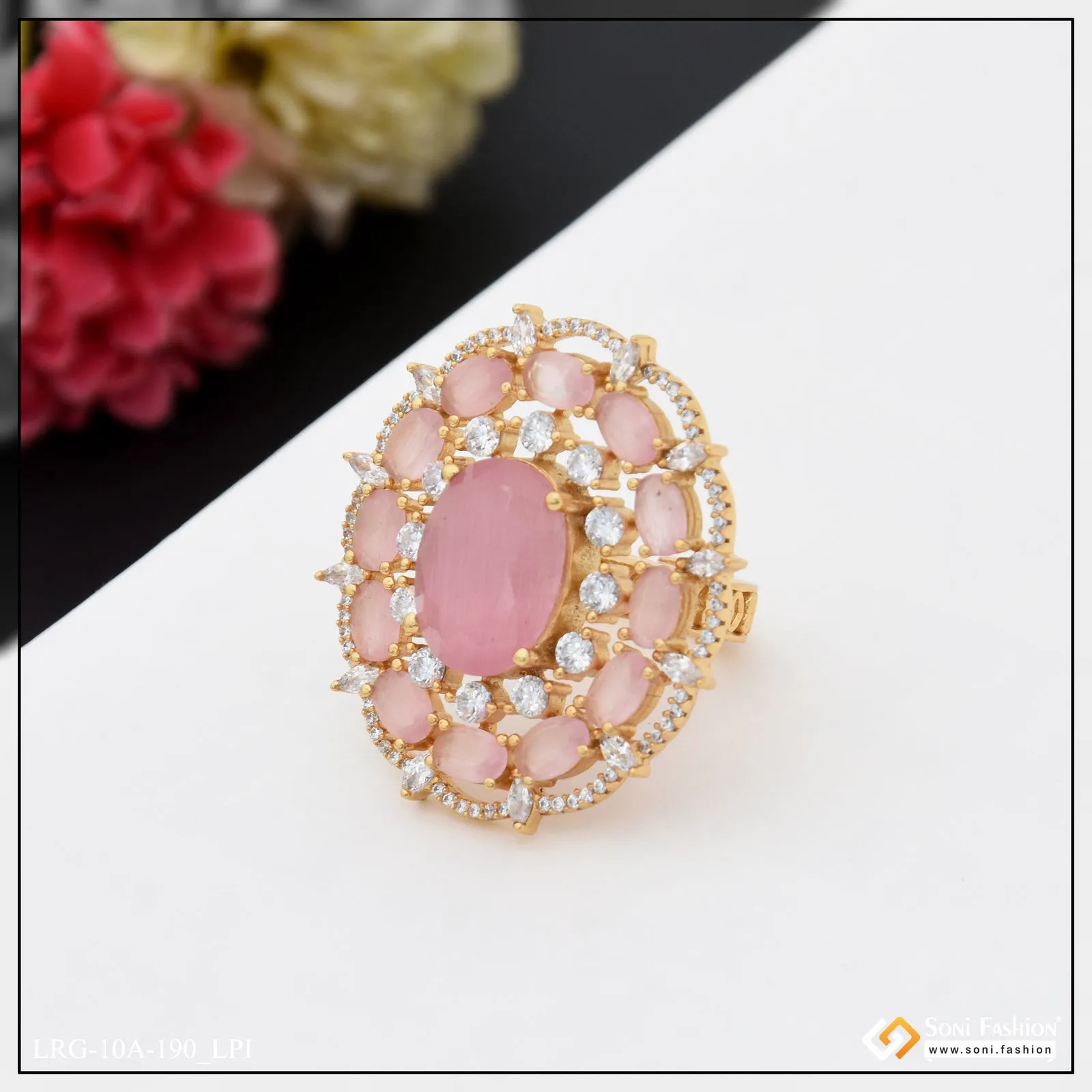 Dazzling Design with Diamond Designer Gold Plated Ring for Ladies - Style A190