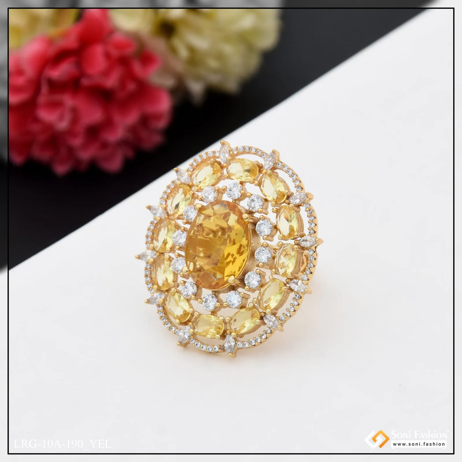 Dazzling Design with Diamond Designer Gold Plated Ring for Ladies - Style A190