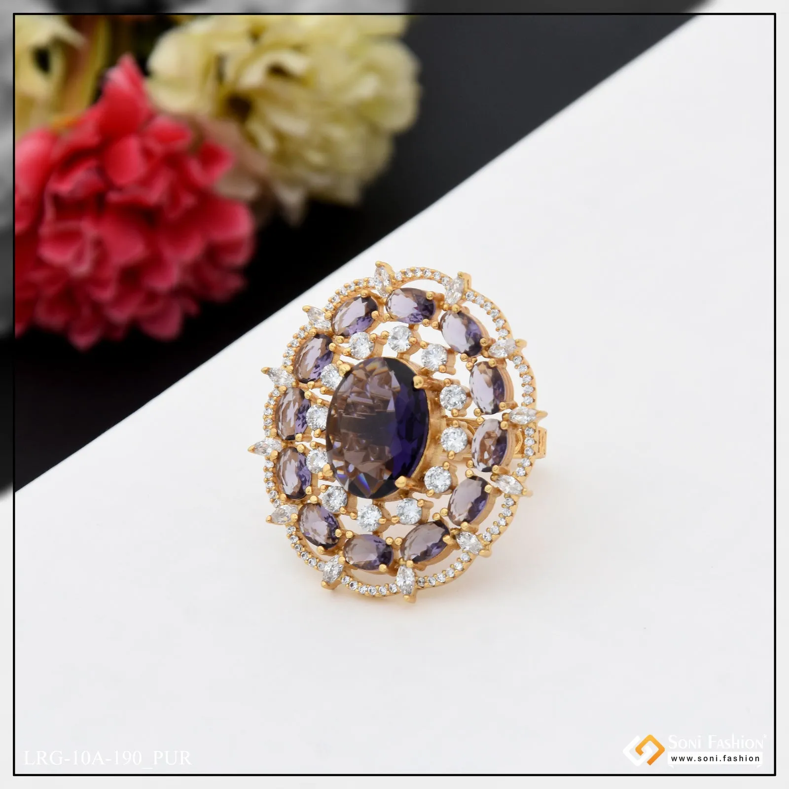 Dazzling Design with Diamond Designer Gold Plated Ring for Ladies - Style A190