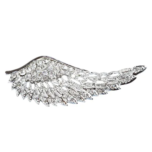 Dazzling Wing Charm Design Crystal Rhinestone Brooch Pin BH167 Silver