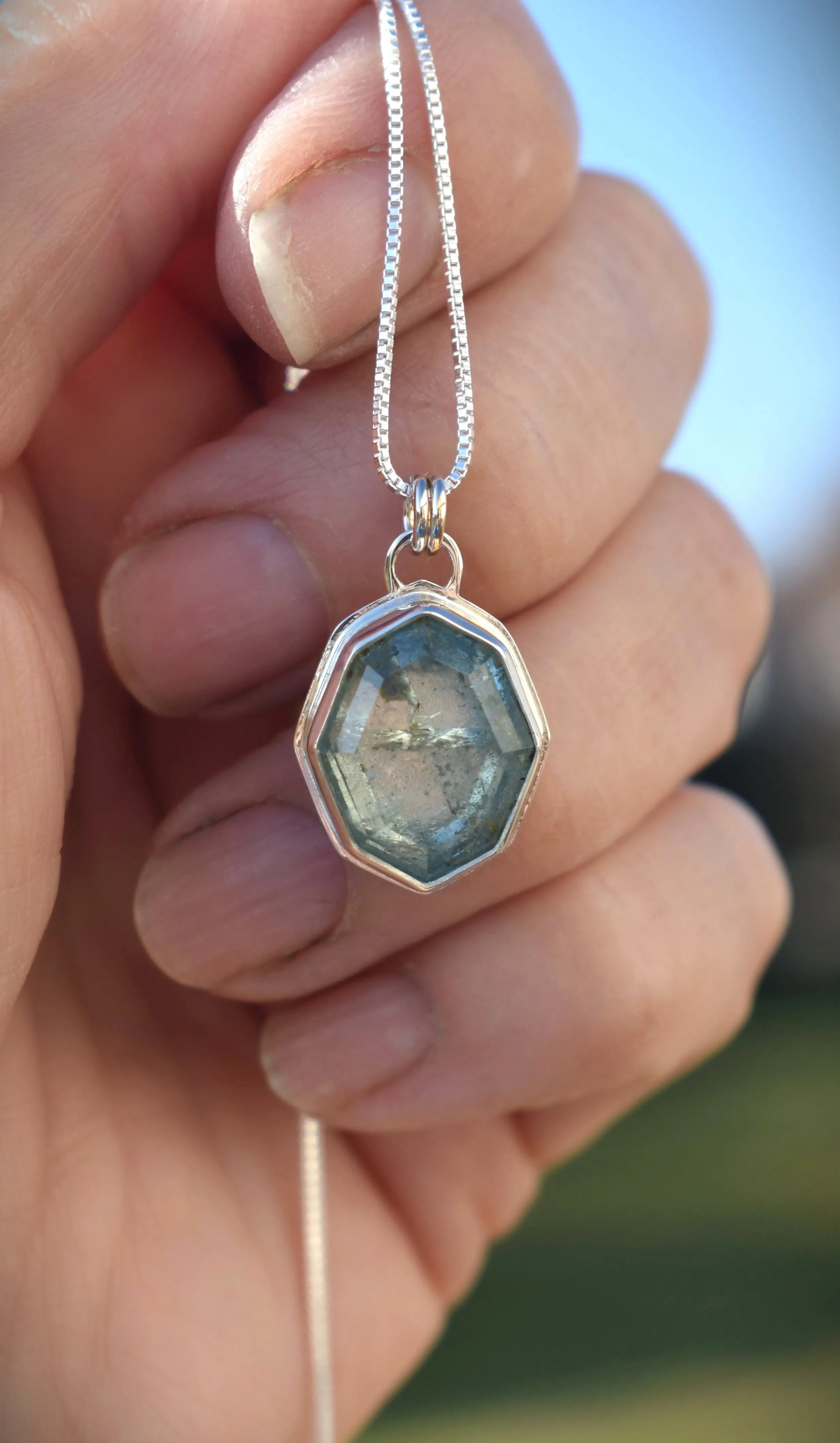 Faceted Natural Aquamarine Tablet Necklace