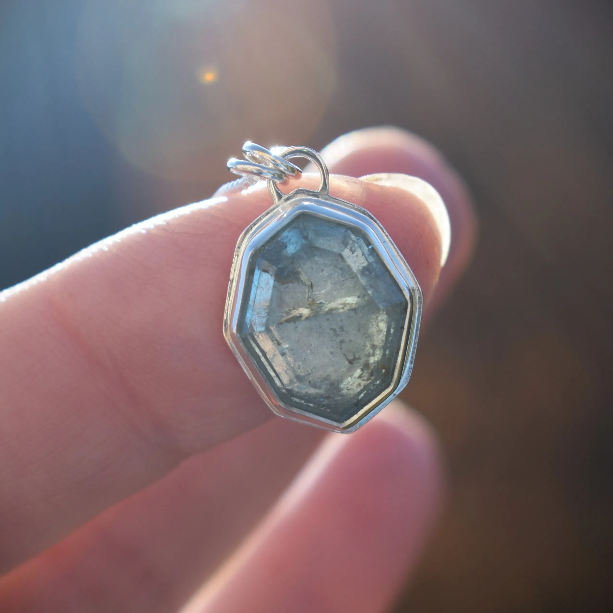 Faceted Natural Aquamarine Tablet Necklace