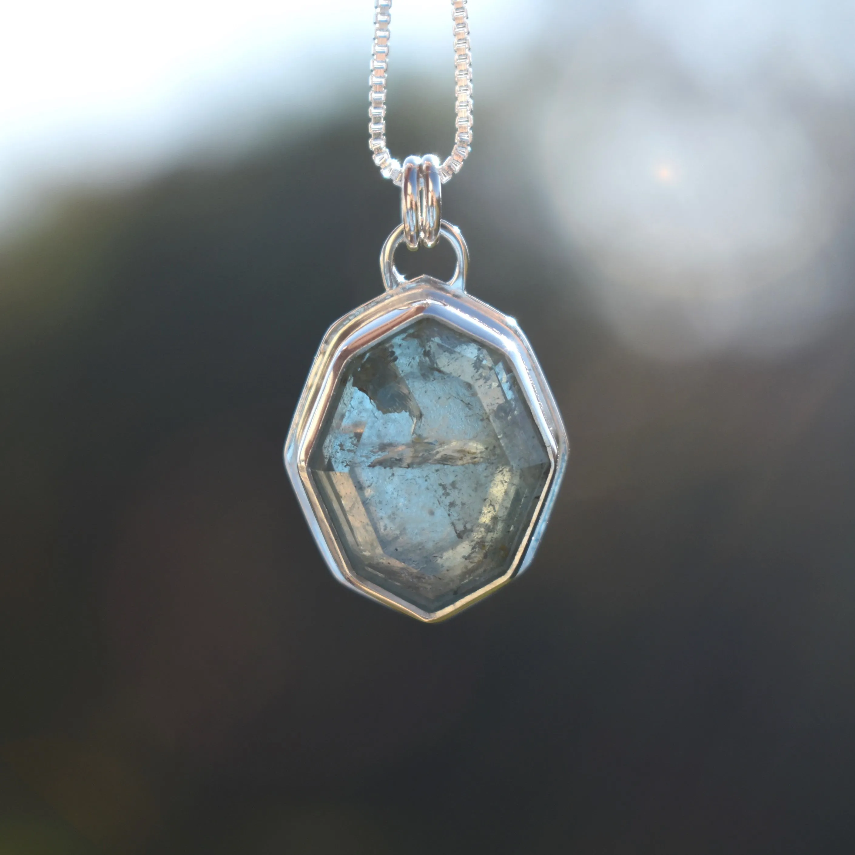 Faceted Natural Aquamarine Tablet Necklace