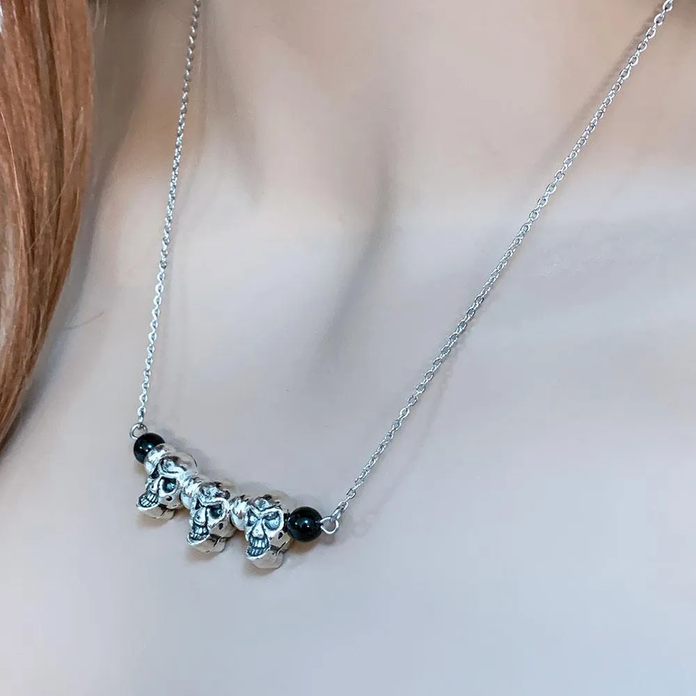 Gothic Silver Skull Necklace