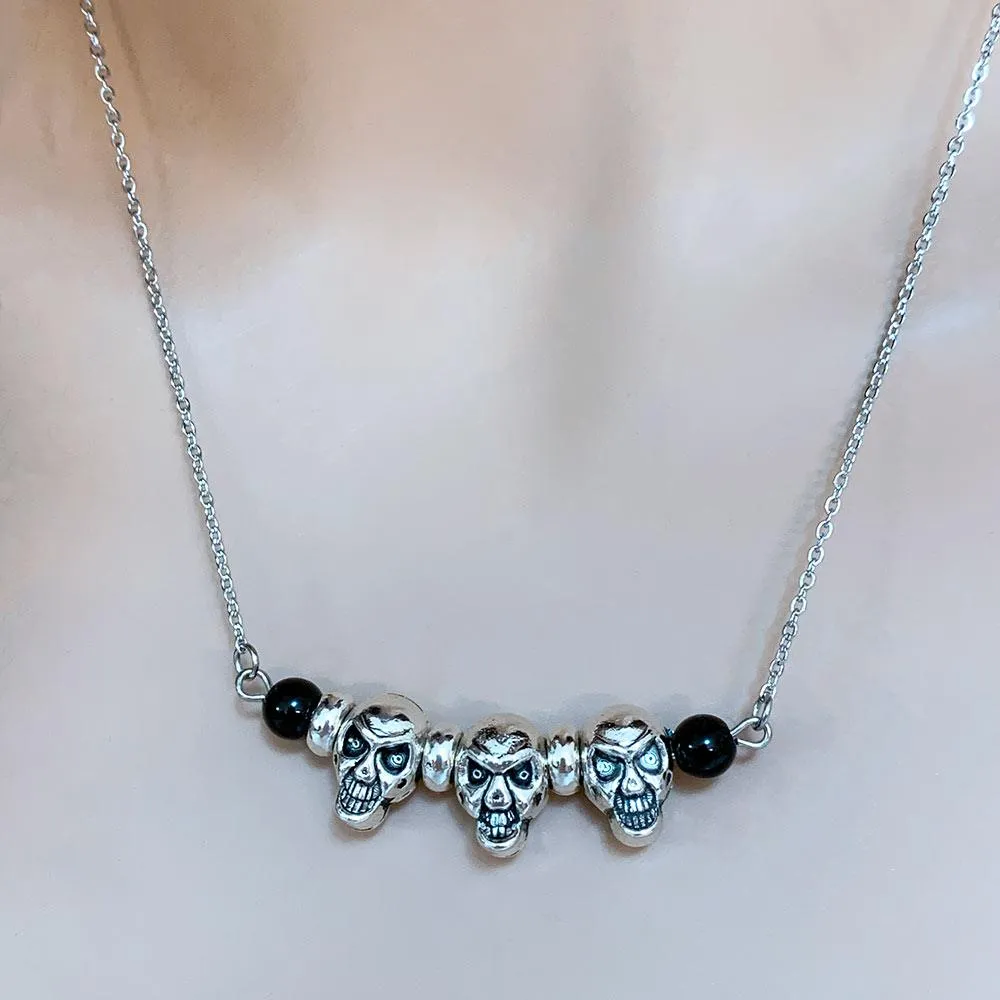 Gothic Silver Skull Necklace