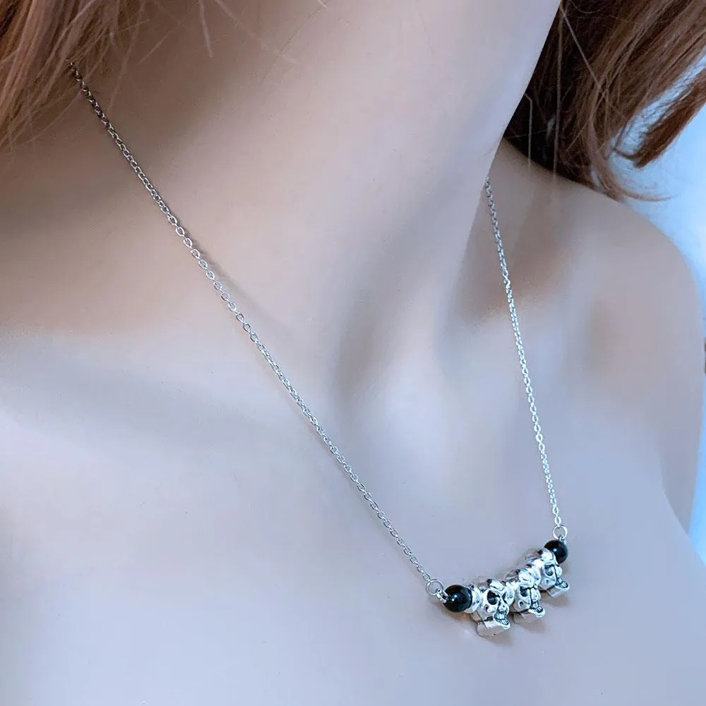Gothic Silver Skull Necklace