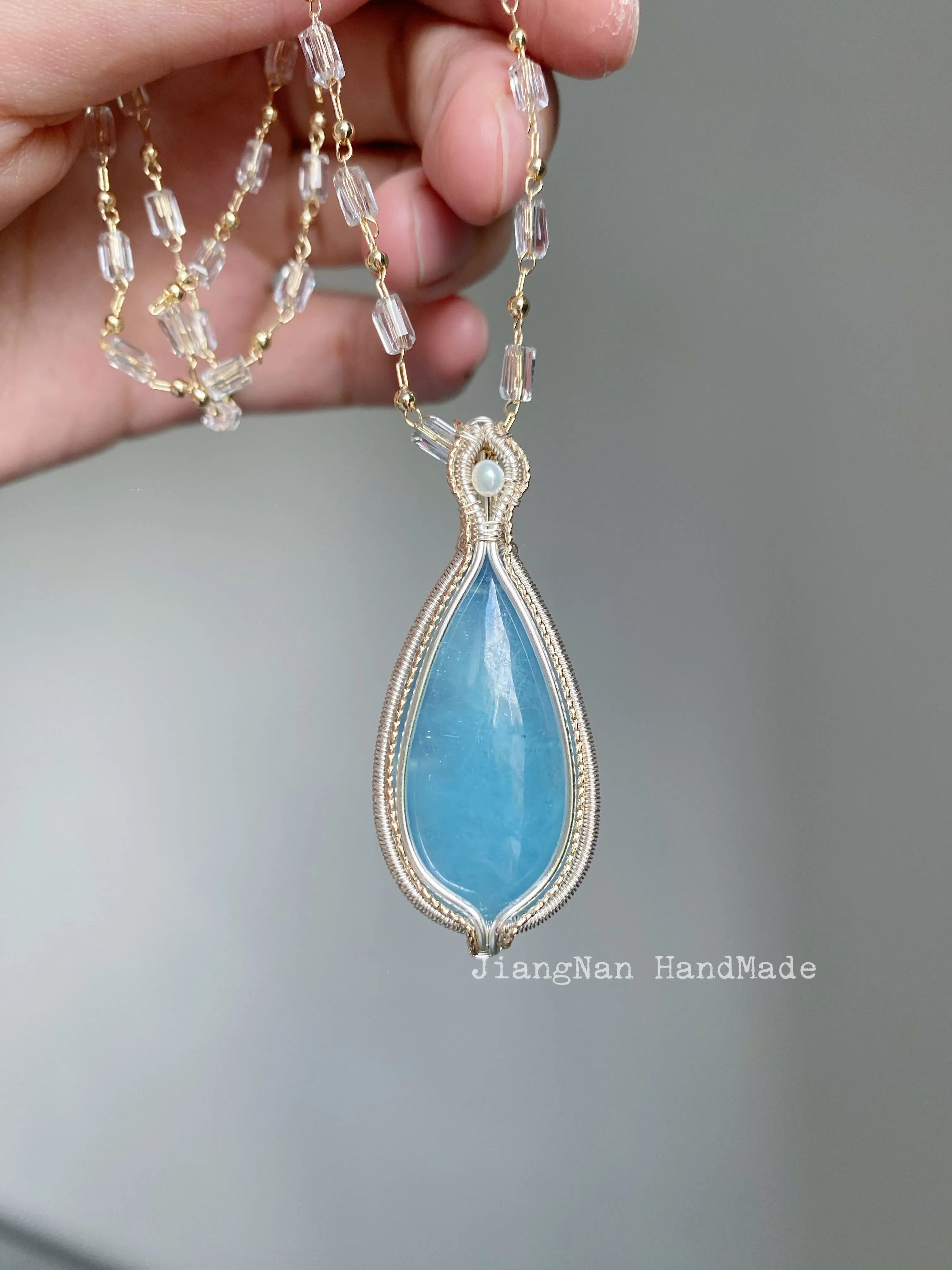 Handmade Aquamarine Necklace - Wire Wrapped Jewelry