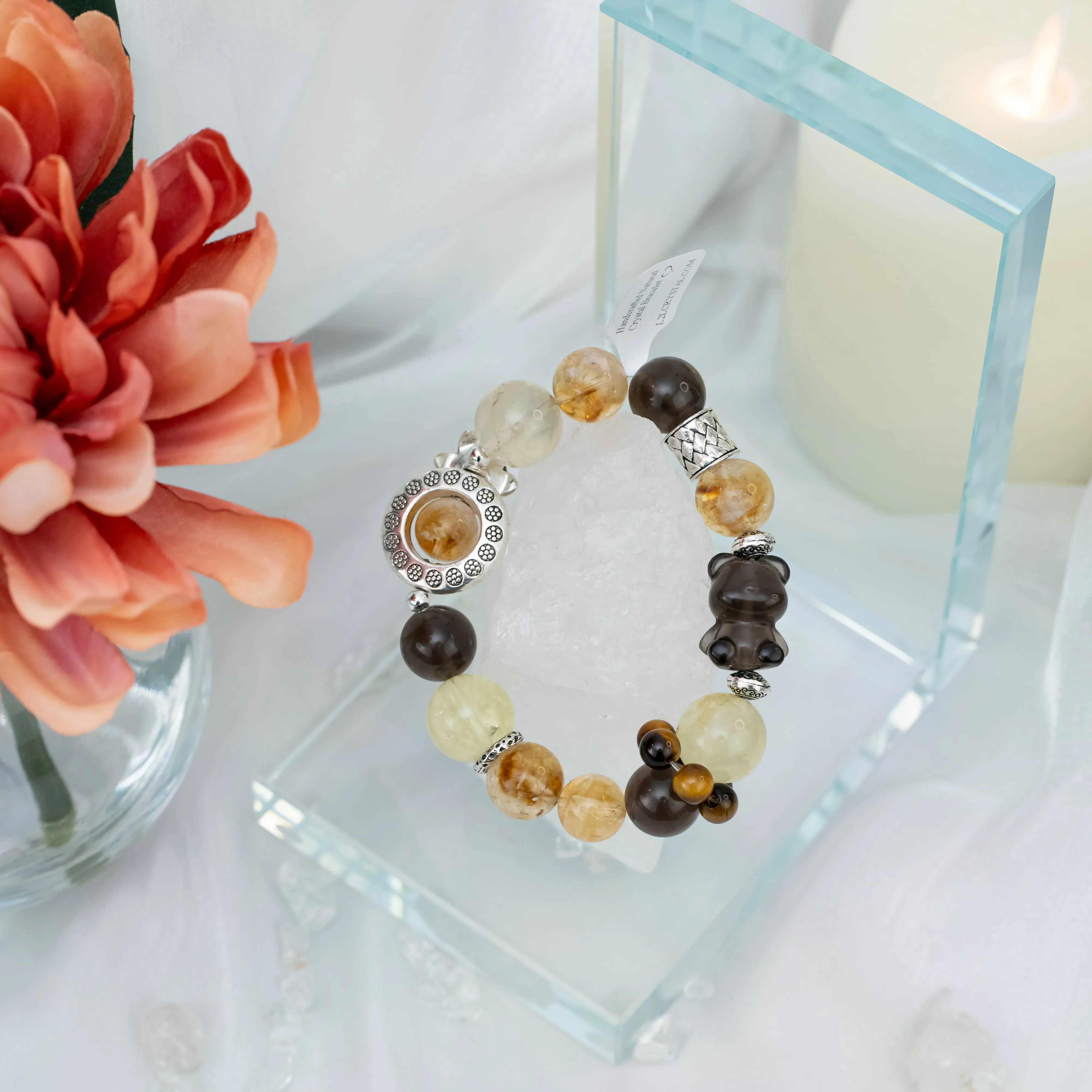 Lemon Quartz Ice Obsidian Tiger Eye Citrine Bracelet