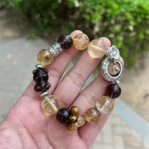 Lemon Quartz Ice Obsidian Tiger Eye Citrine Bracelet