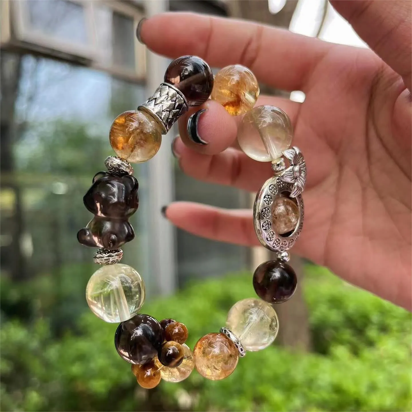 Lemon Quartz Ice Obsidian Tiger Eye Citrine Bracelet