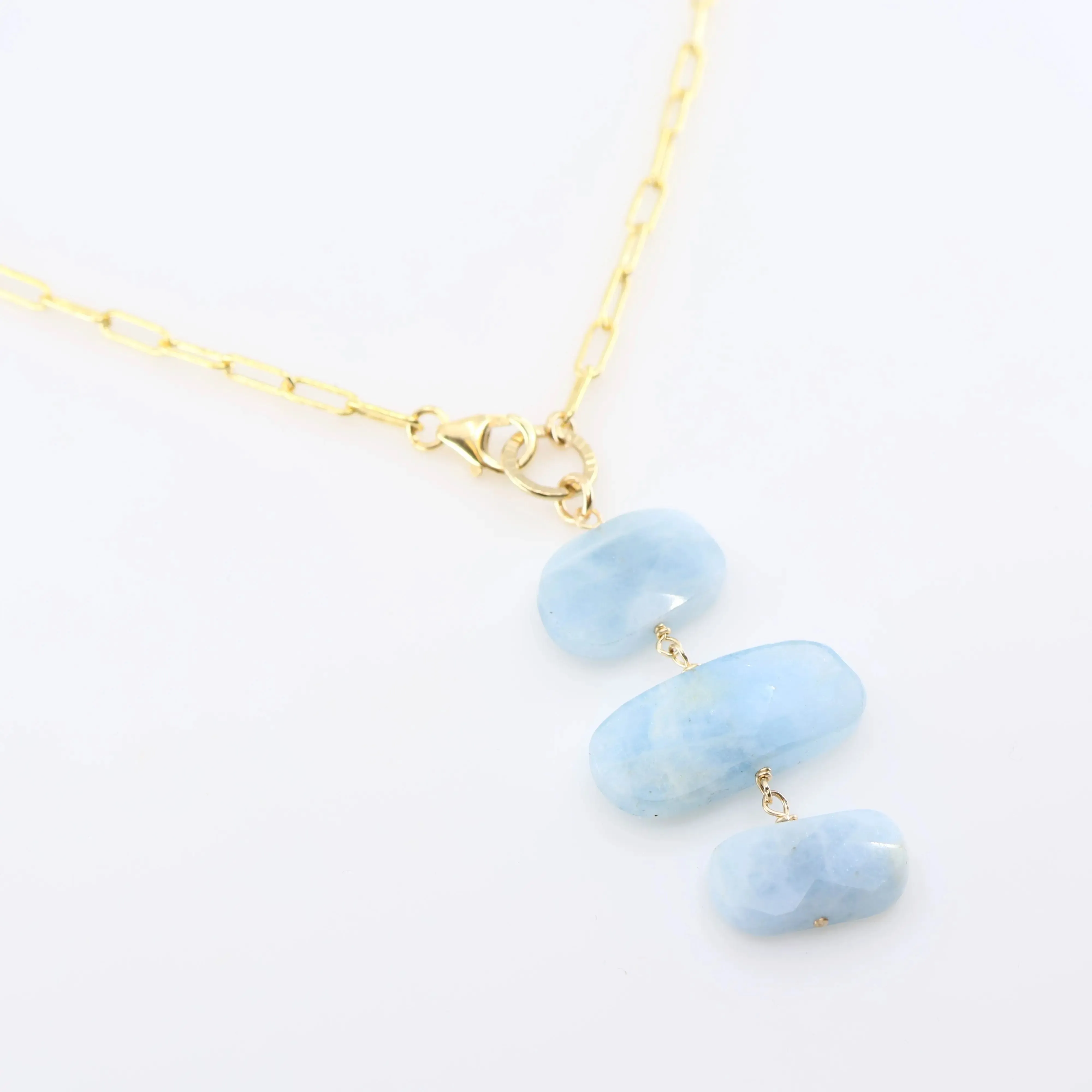 Milky Aquamarine Vertical Stack Pendant Necklace