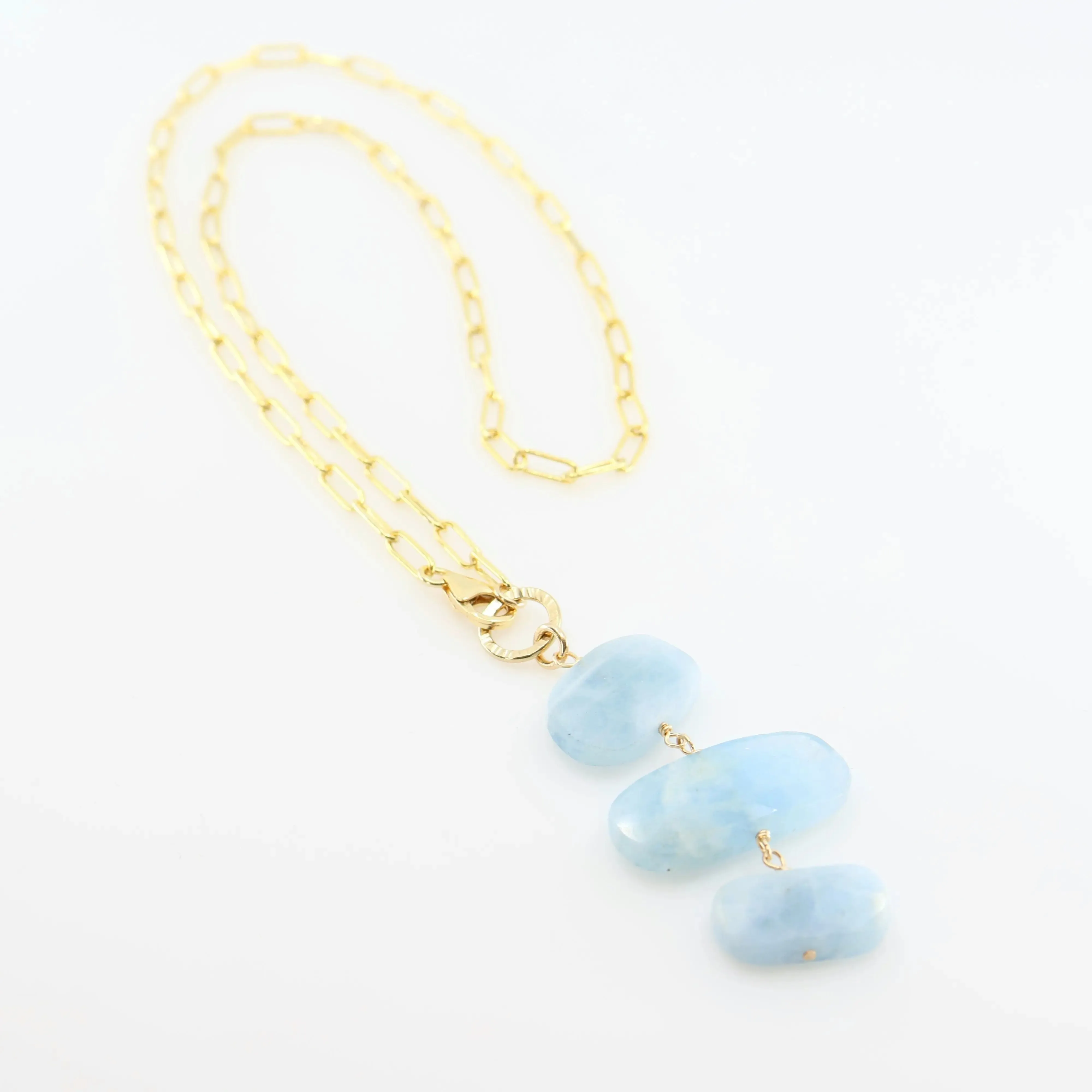 Milky Aquamarine Vertical Stack Pendant Necklace