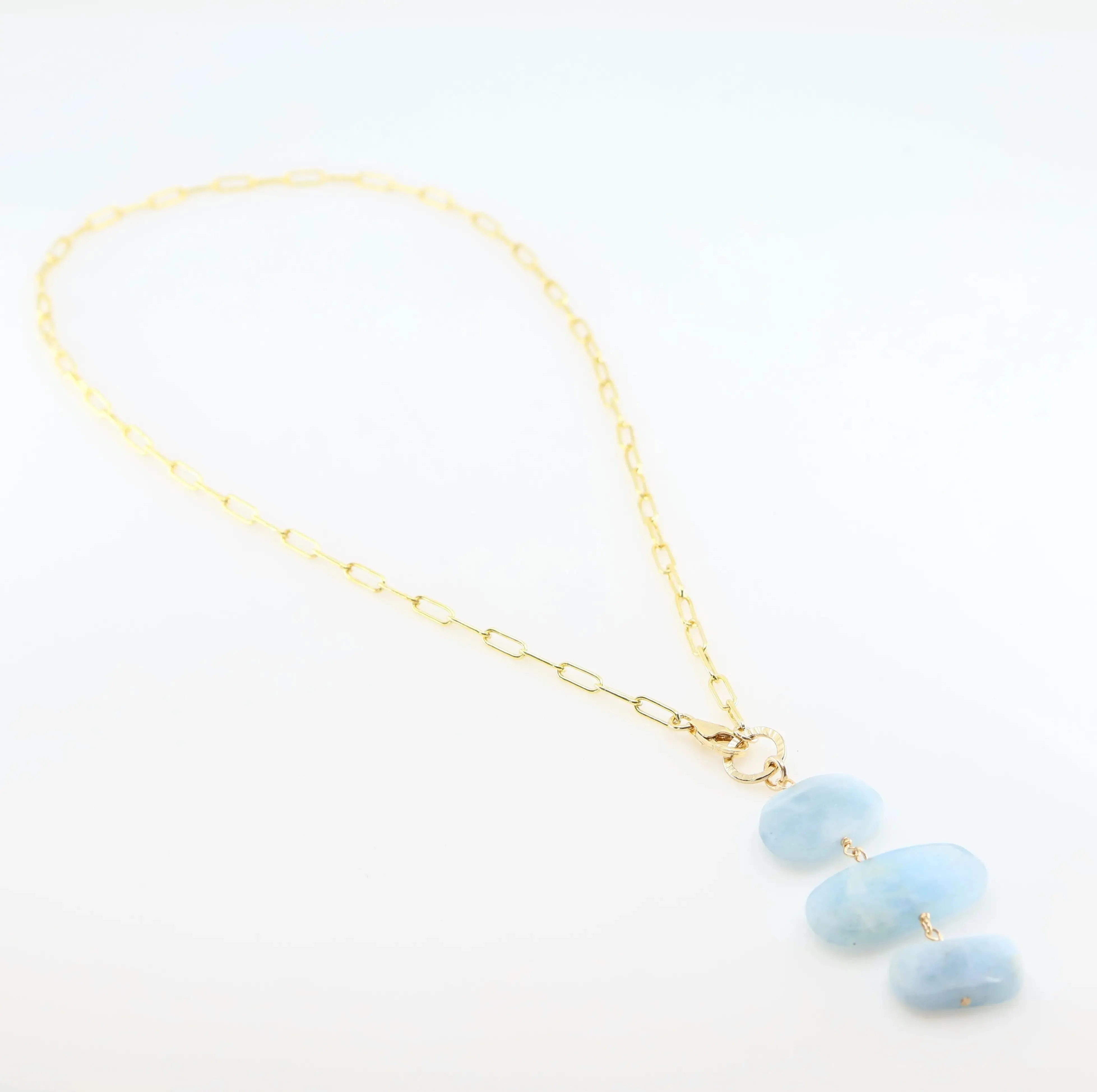 Milky Aquamarine Vertical Stack Pendant Necklace