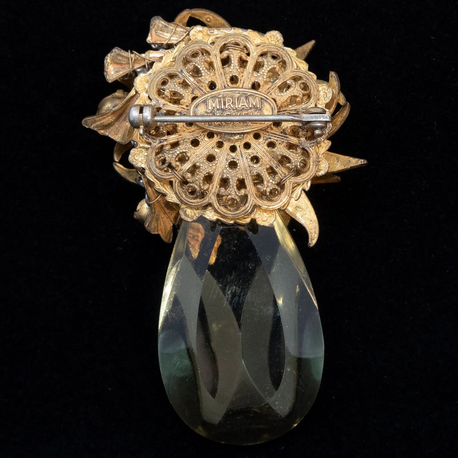 Miriam Haskell Yellow Rhinestone Flower Brooch