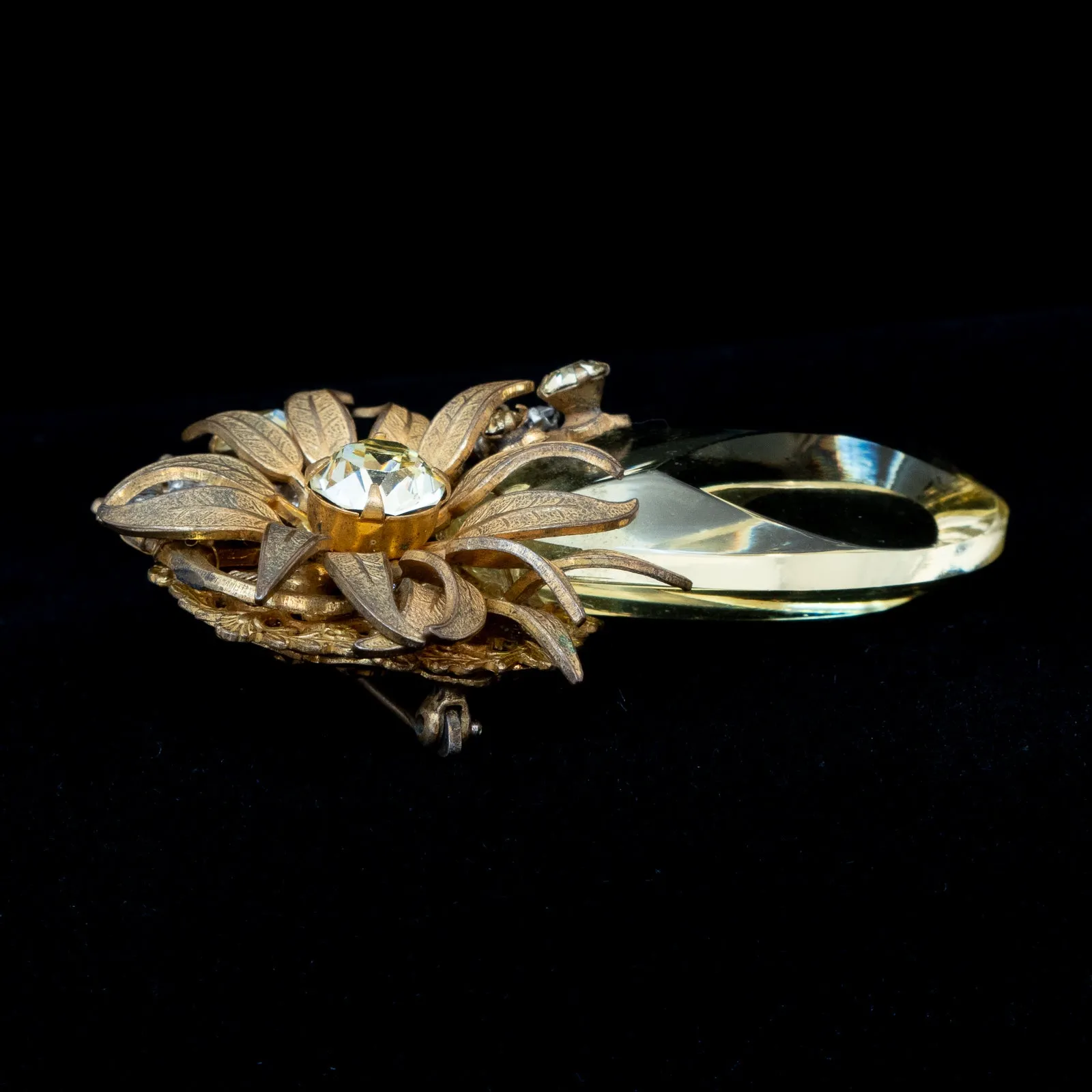 Miriam Haskell Yellow Rhinestone Flower Brooch