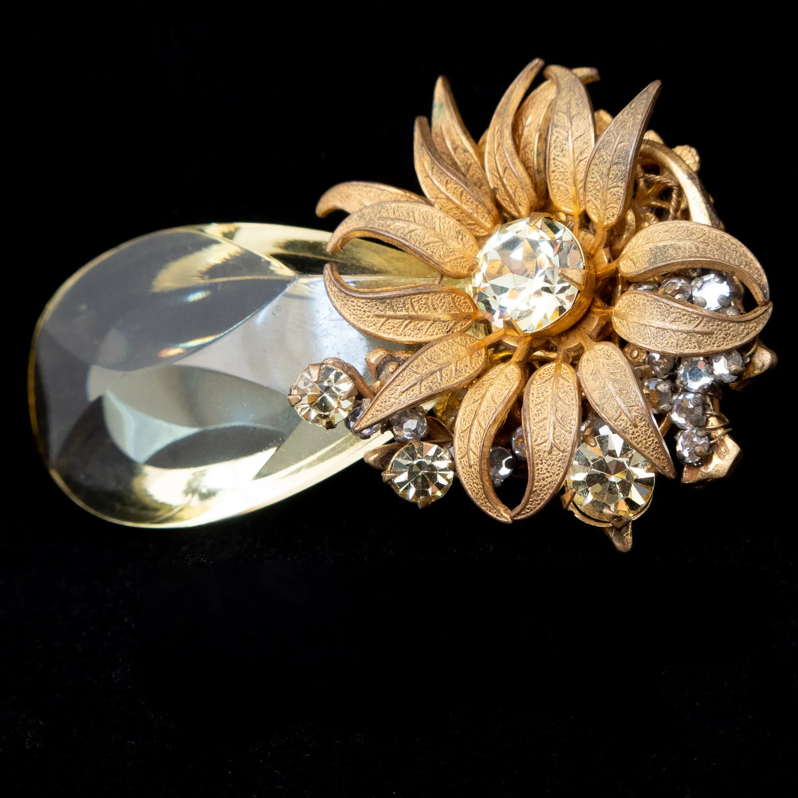 Miriam Haskell Yellow Rhinestone Flower Brooch