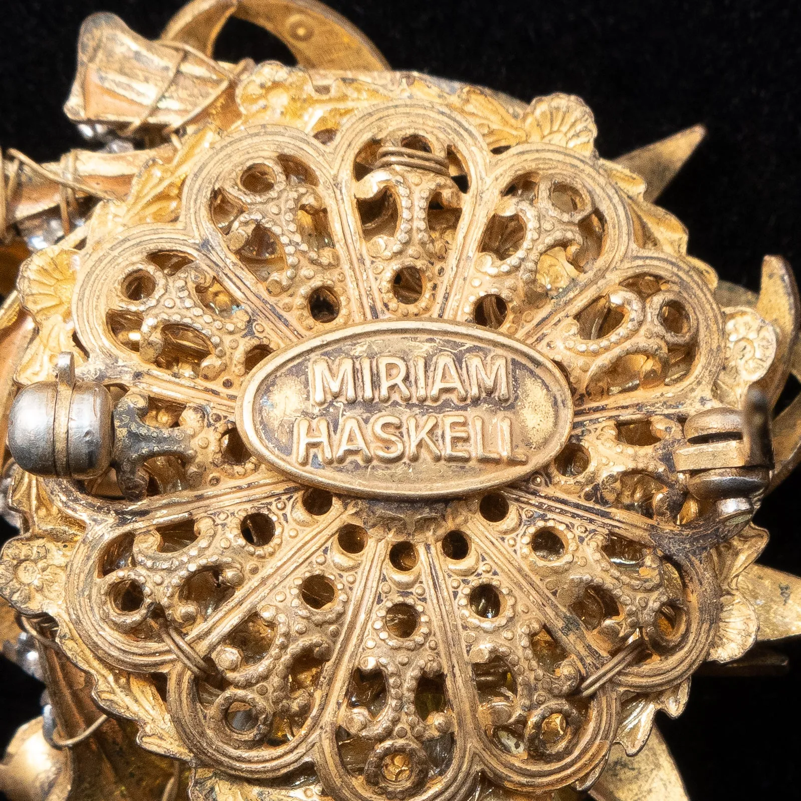 Miriam Haskell Yellow Rhinestone Flower Brooch